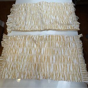 Anthropologie King Pillow Shams Mustard and White Striped Tie backs 100% Cotton
